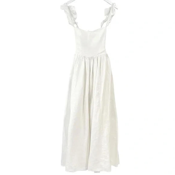 Reformation Vecchio Linen Dress - White Fitted Bodice Tie Back Maxi Dress sz 0
